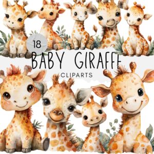 18 Watercolor Giraffe ClipArt