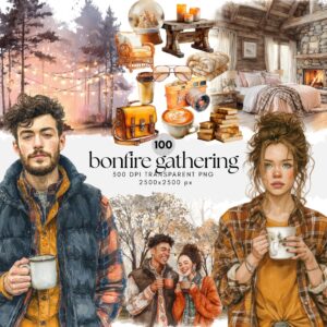 Watercolor Bonfire Gathering ClipArt