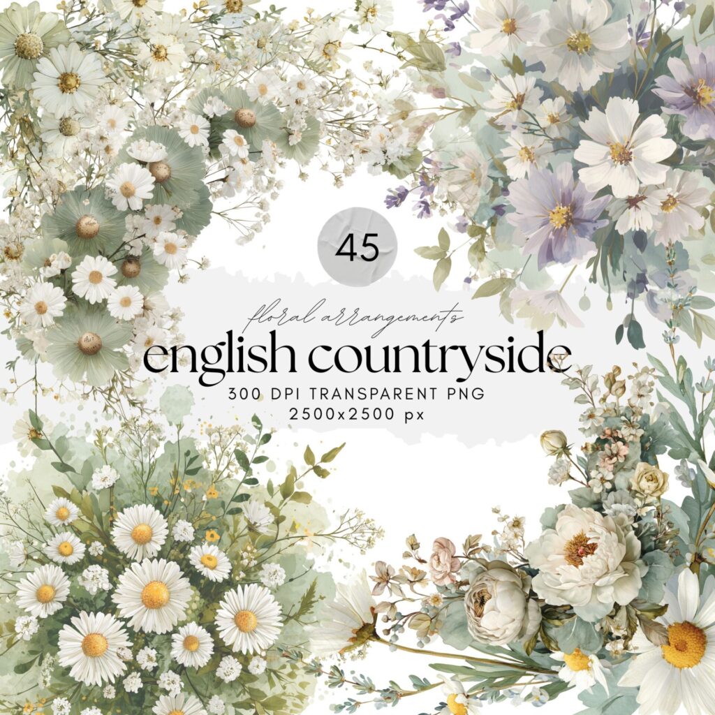 Watercolor English Countryside Floral Arrangements