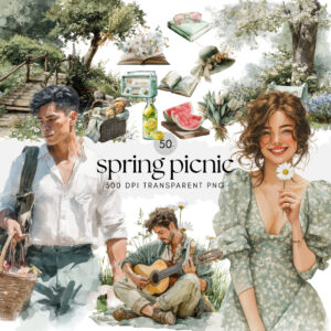 Watercolor Spring Picnic ClipArt