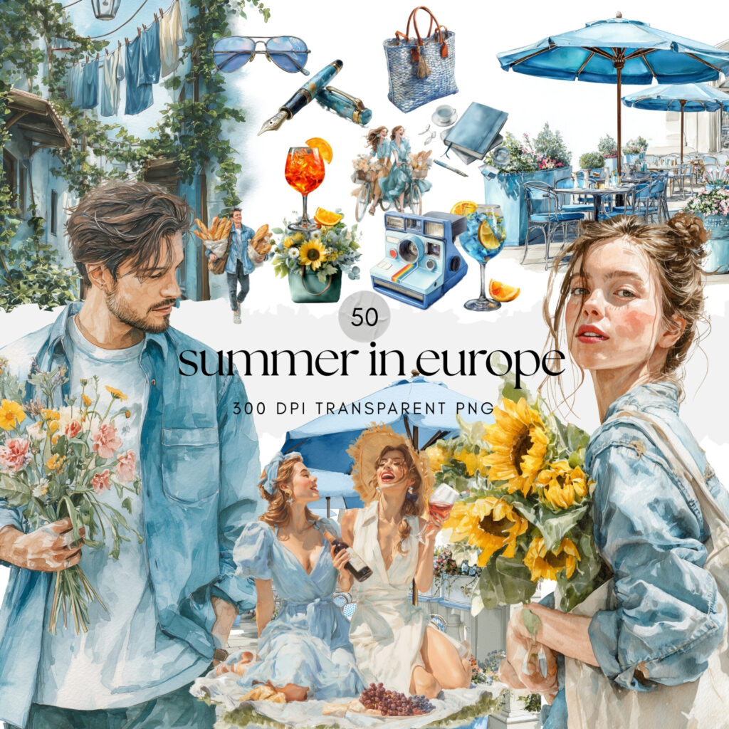 Watercolor Summer in Europe ClipArt