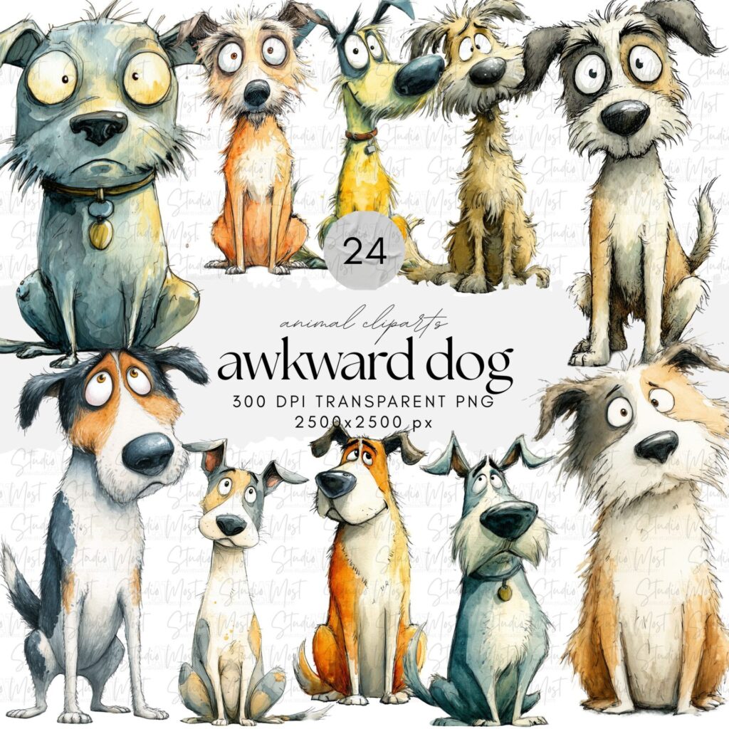 Watercolor Awkward Dog ClipArt