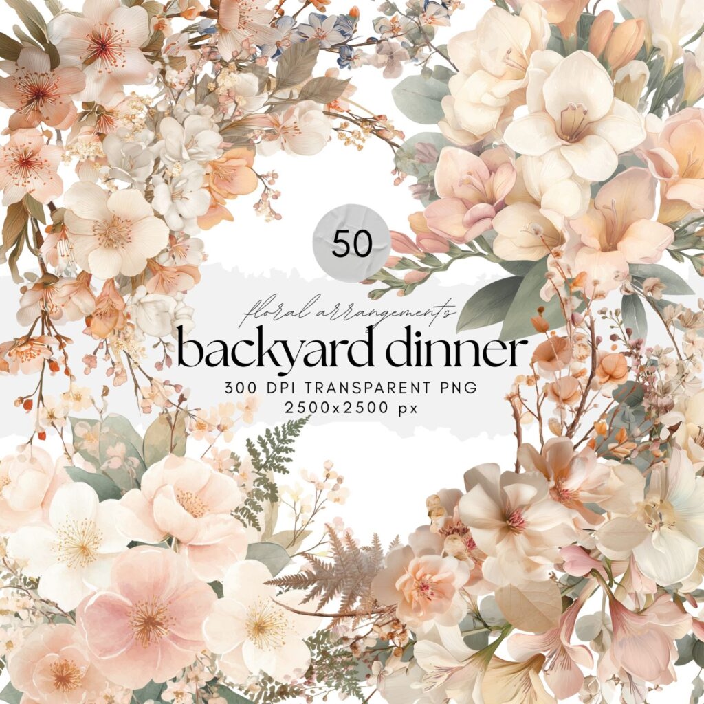 Watercolor Backyard Dinner Floral Arrangements