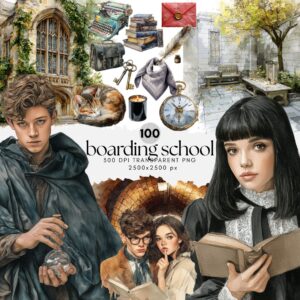 Watercolor Boarding School Shadow ClipArt
