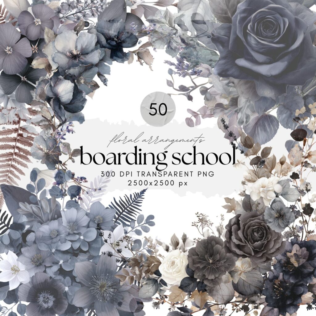 Watercolor Boarding School Shadow Floral Arrangements