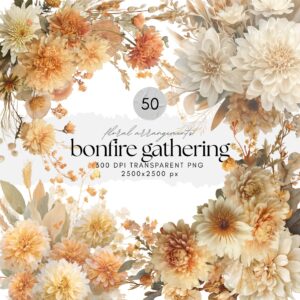Watercolor Bonfire Gathering Floral Arrangements