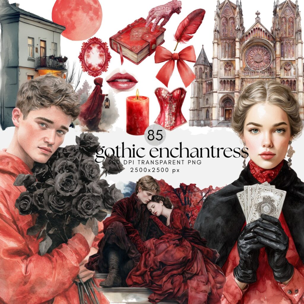 Watercolor Gothic Enchantress ClipArt