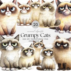 Grumpy Cats Watercolor ClipArt