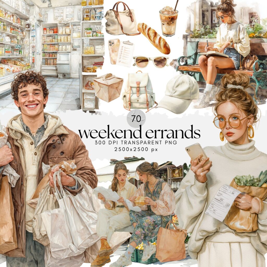 Watercolor Weekend Errands ClipArt