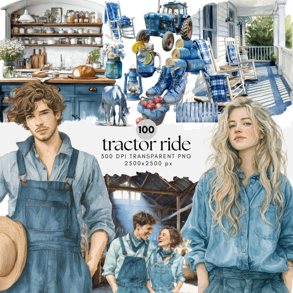 Watercolor Tractor Ride ClipArt