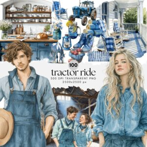 Watercolor Tractor Ride ClipArt