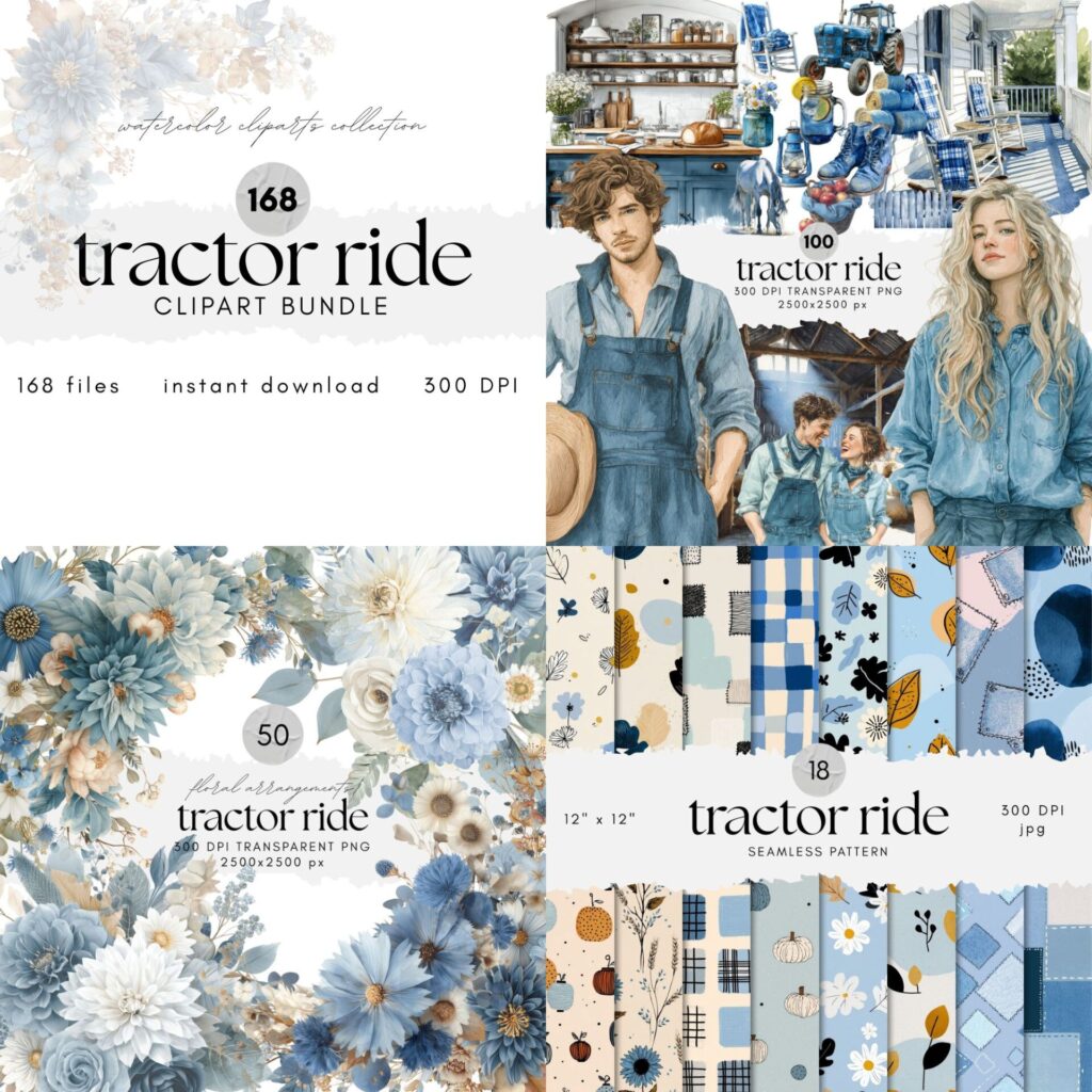 Watercolor Tractor Ride Bundle Collections