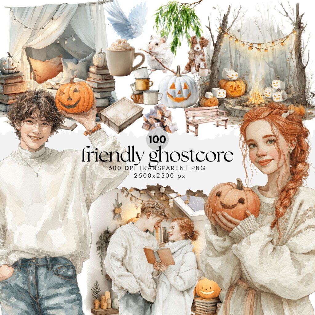 Watercolor Friendly Ghostcore ClipArt